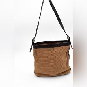 The Sak Brown Woven Shoulder Bag Crochet Hobo Purse Leather Trim